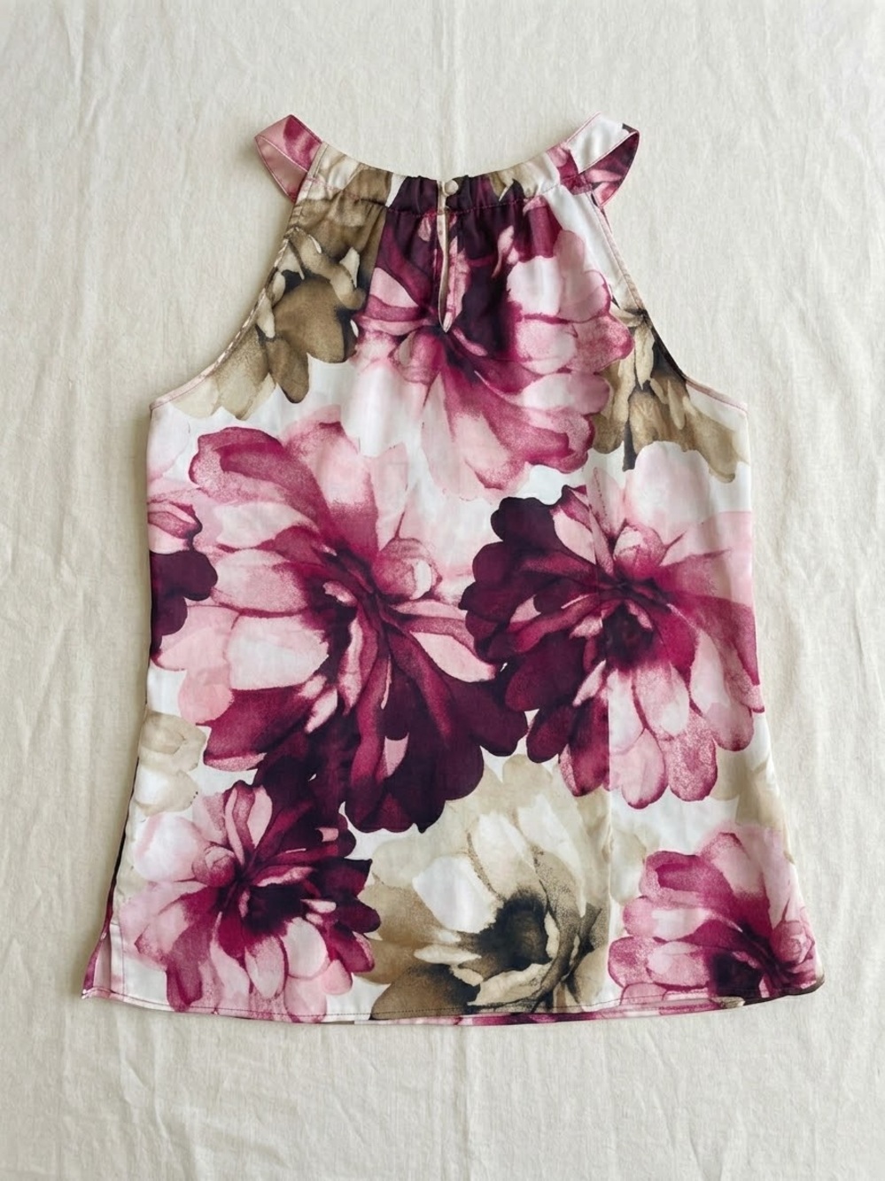 White House Black Market Fuchsia Floral Halter Top - Size S - Picture 2 of 7